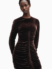AllSaints Brown Eris Velvet Dress - Image 5 of 6