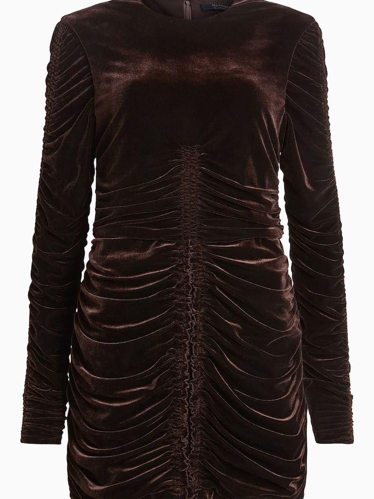 AllSaints Brown Eris Velvet Dress - Image 6 of 6