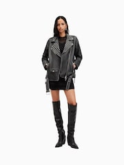AllSaints Black Billie Conical Biker Jacket - Image 1 of 7