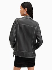 AllSaints Black Billie Conical Biker Jacket - Image 3 of 7