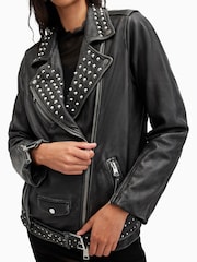 AllSaints Black Billie Conical Biker Jacket - Image 6 of 7