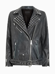 AllSaints Black Billie Conical Biker Jacket - Image 7 of 7