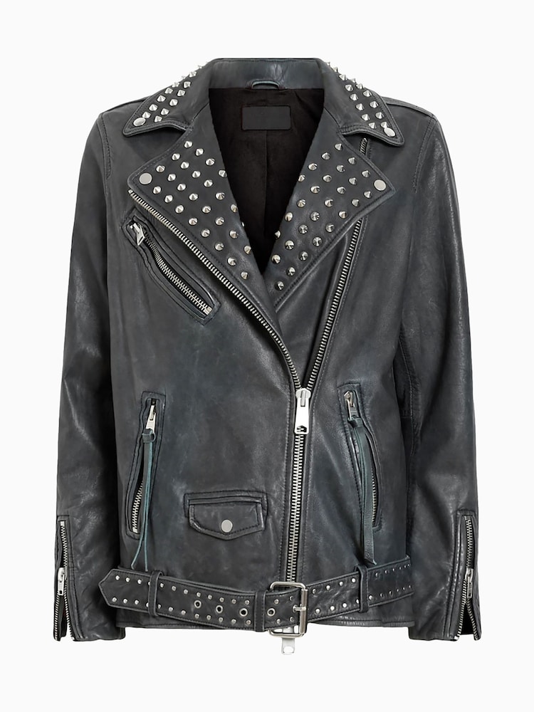 AllSaints Black Billie Conical Biker Jacket - Image 7 of 7