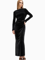 AllSaints Black Amoret Velvet Dress - Image 1 of 5