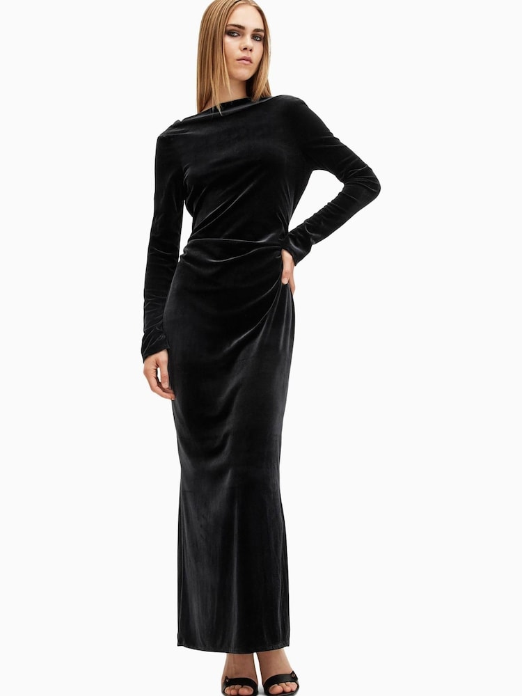 AllSaints Black Amoret Velvet Dress - Image 1 of 5