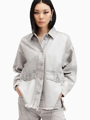 AllSaints Silver Hettie Denim Shacket - Image 1 of 8