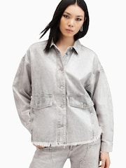 AllSaints Silver Hettie Denim Shacket - Image 5 of 8