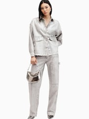 AllSaints Silver Hettie Denim Shacket - Image 6 of 8