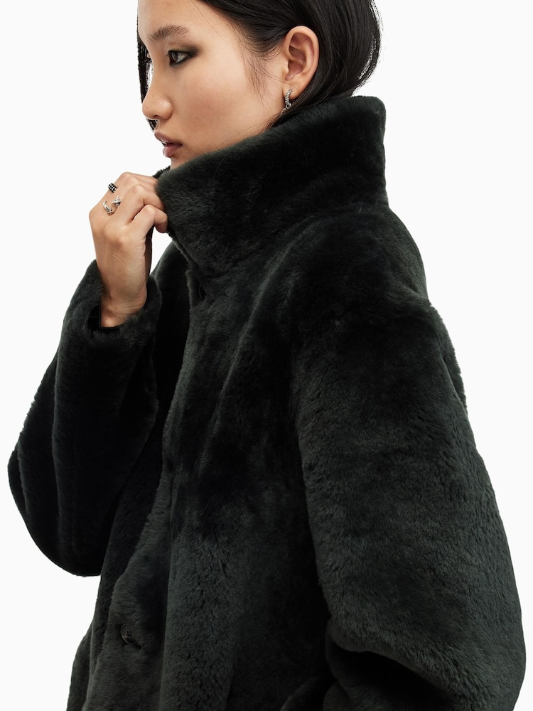 AllSaints Green Serra Shearling Coat - Image 2 of 8