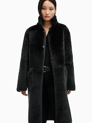 AllSaints Green Serra Shearling Coat - Image 3 of 8