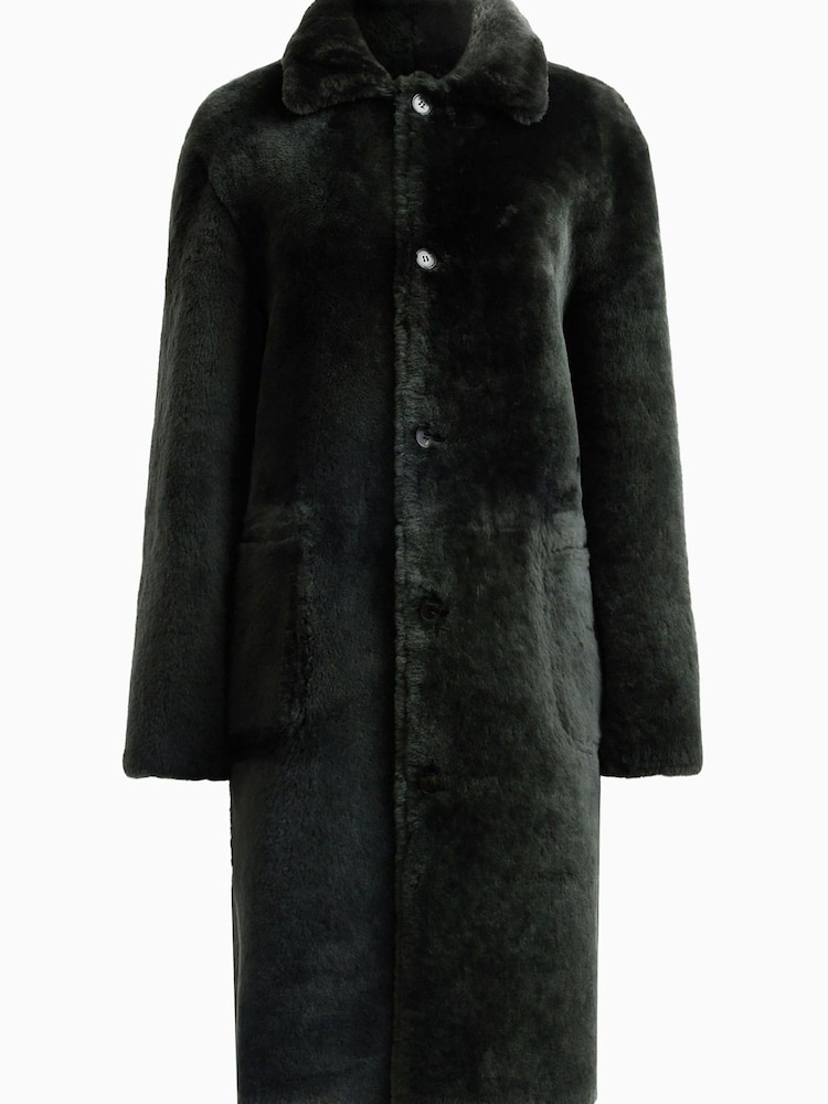 AllSaints Green Serra Shearling Coat - Image 8 of 8