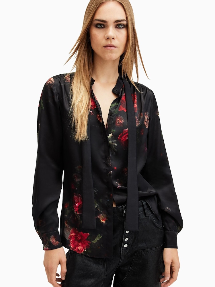 AllSaints Black Toni Shirt - Image 1 of 7