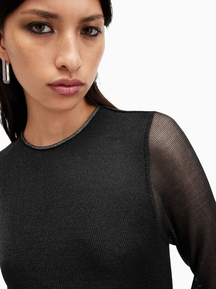 AllSaints Black Nora Sparkle Dress - Image 5 of 7
