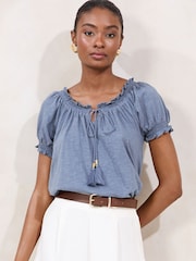 Lipsy Blue Bardot Top - Image 1 of 4