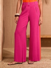 Love & Roses Pink Side Stripe Trousers With Linen Wide Leg - Image 1 of 4