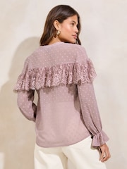 Lipsy Lilac Lace Detail Tie Neck Long Sleeve Blouse - Image 4 of 4