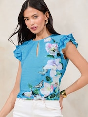 Lipsy Blue Printed Keyhole Detail Shell Top - Image 1 of 4