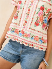 Lipsy White Printed Scallop Hem T-Shirt - Image 2 of 4