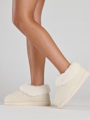 Loungeable Brown Beige Felt Fluffy Boots With Cuff - Image 3 of 6
