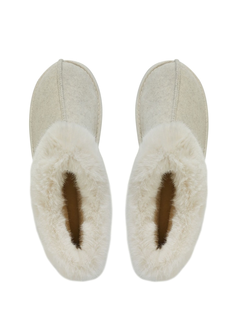 Loungeable Brown Beige Felt Fluffy Boots With Cuff - Image 6 of 6