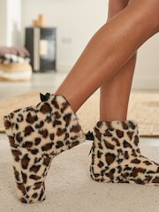 Loungeable Brown Leopard Faux Fur Boots With Bows - Image 3 of 4