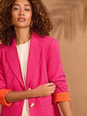 Love & Roses Pink Contrast Collar Flash Blazer With Linen - Image 2 of 4