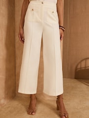 Love & Roses White Cleo Relaxed Wide Leg Crop Trousers - Image 1 of 4