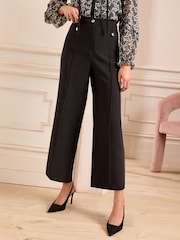 Love & Roses Black and Gold Cleo Relaxed Wide Leg Crop Trousers - Image 1 of 4