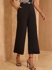 Love & Roses Black Cropped Pleat Front Eve Tailored Trousers - Image 1 of 4