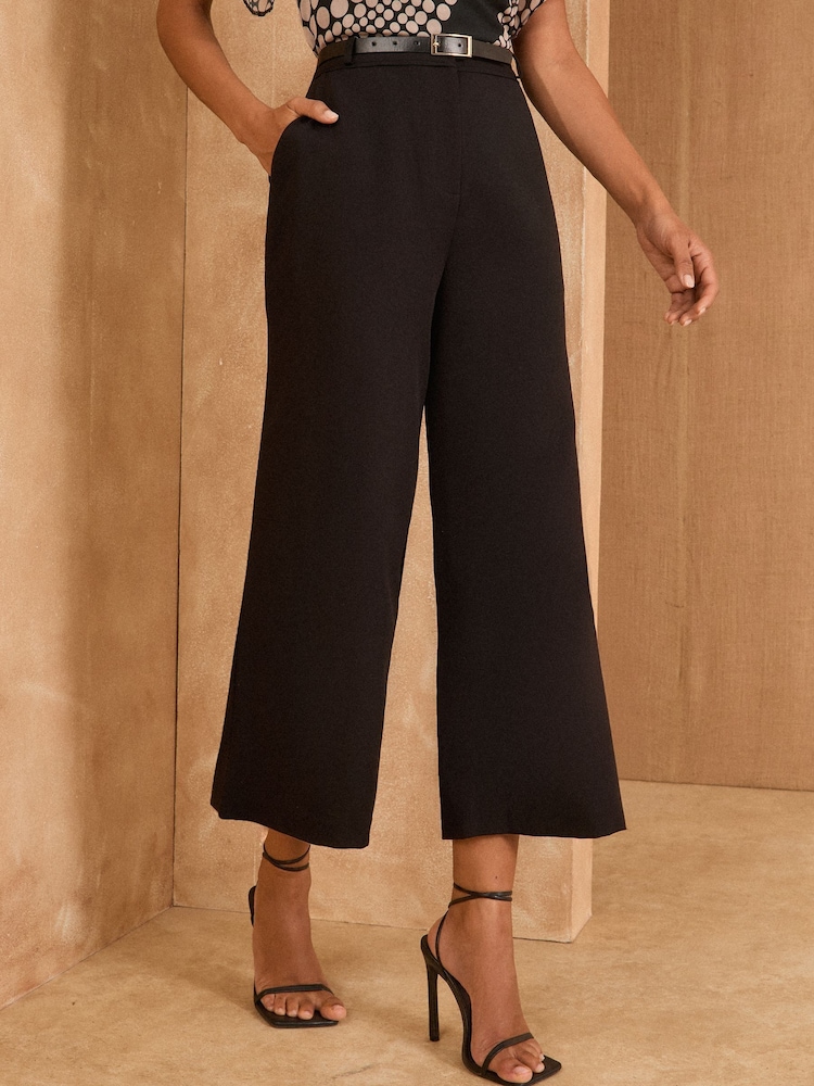 Love & Roses Black Cropped Pleat Front Eve Tailored Trousers - Image 1 of 4