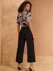 Love & Roses Black Cropped Pleat Front Eve Tailored Trousers - Image 3 of 4