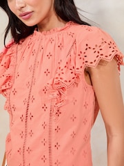 Rosa - Lipsy Broderie Ruffle 100% Cotton T-Shirt - Imagen 2 de 4