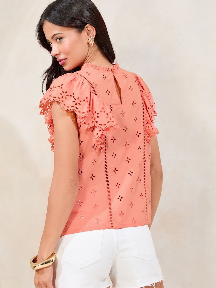 Rosa - Lipsy Broderie Ruffle 100% Cotton T-Shirt - Imagen 4 de 4