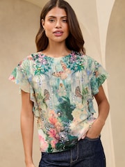 Lipsy Green Printed Embellished T-Shirt - Image 1 of 4