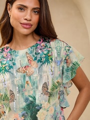 Lipsy Green Printed Embellished T-Shirt - Image 2 of 4