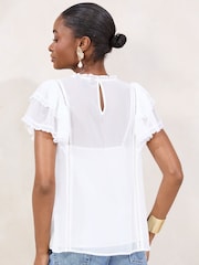 Lipsy White Ruffle sleeve Chiffon Lace T-Shirt - Image 5 of 5