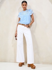 Lipsy Blue Ruffle sleeve Chiffon Lace T-Shirt - Image 3 of 4