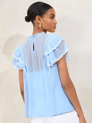 Lipsy Blue Ruffle sleeve Chiffon Lace T-Shirt - Image 4 of 4