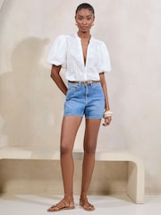 Lipsy White Brodierie Puff Sleeve Blouse - Image 2 of 4