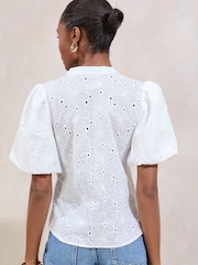 Lipsy White Brodierie Puff Sleeve Blouse - Image 4 of 4