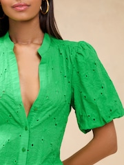 Lipsy Green Brodierie Puff Sleeve Blouse - Image 2 of 4