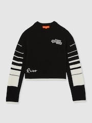 Reiss Black/White Rider McLaren Wool-Cashmere F1 Team Cropped Jumper - Image 2 of 9