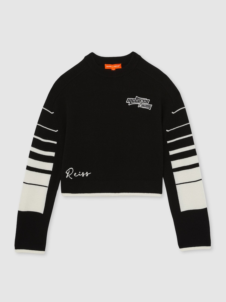 Reiss Black/White Rider McLaren Wool-Cashmere F1 Team Cropped Jumper - Image 2 of 9