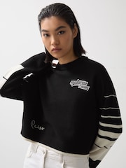 Reiss Black/White Rider McLaren Wool-Cashmere F1 Team Cropped Jumper - Image 3 of 9