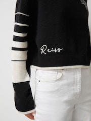 Reiss Black/White Rider McLaren Wool-Cashmere F1 Team Cropped Jumper - Image 5 of 9
