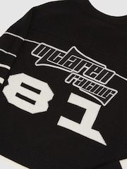 Reiss Black/White Rider McLaren Wool-Cashmere F1 Team Cropped Jumper - Image 7 of 9