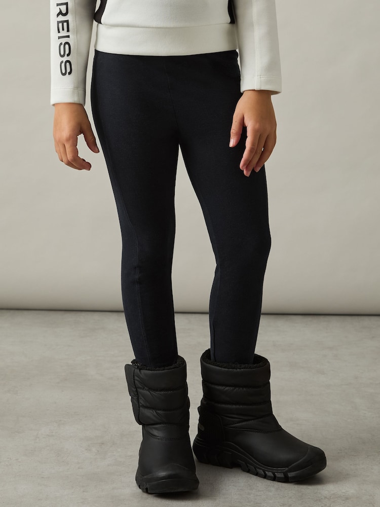Reiss Black Kristen Stretch-Cotton Logo-Print Leggings - Image 1 of 4