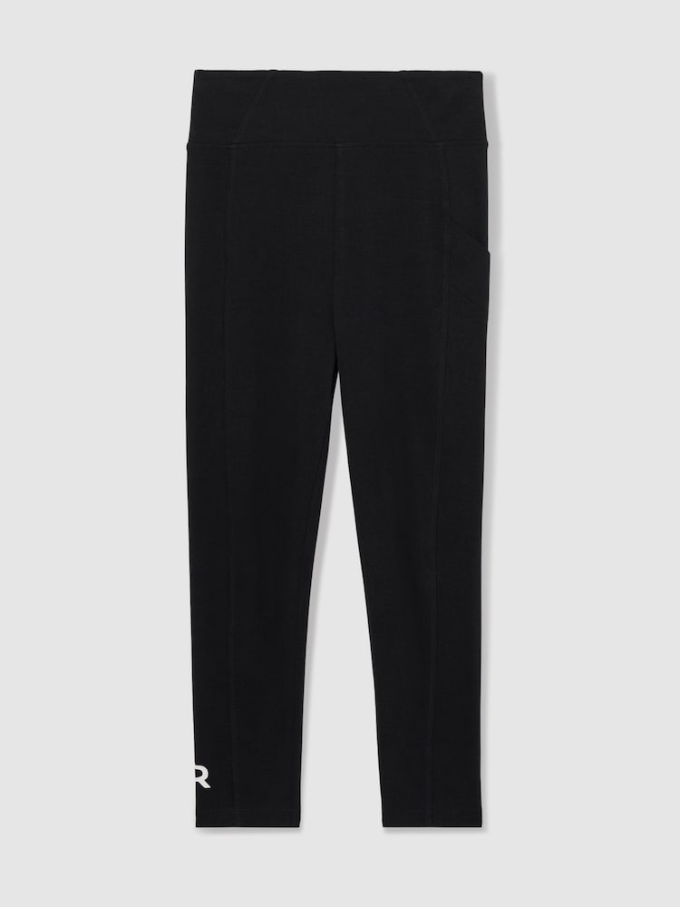 Reiss Black Kristen Stretch-Cotton Logo-Print Leggings - Image 2 of 4
