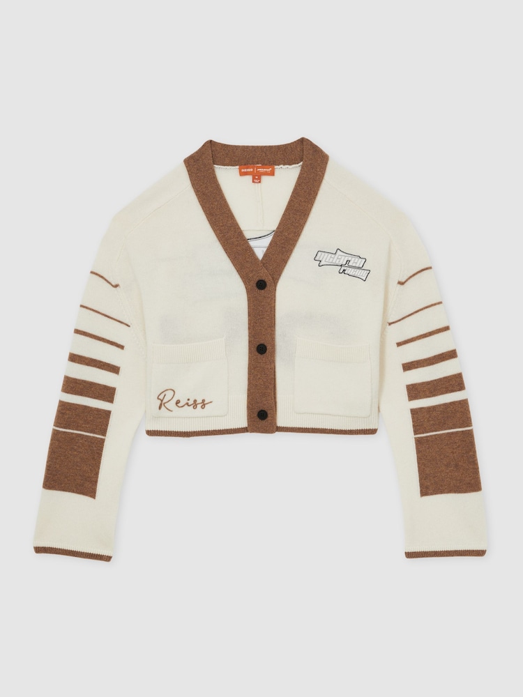 Reiss Off White/Camel Drive McLaren F1 Team Crop Varsity Cardigan - Image 2 of 9