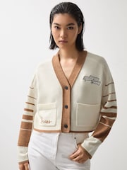 Reiss Off White/Camel Drive McLaren F1 Team Crop Varsity Cardigan - Image 3 of 9
